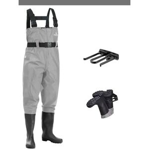 FISHINGSIR Fishing Chest Waders Men Size 6 Gray New Waterproof Cleated Boots